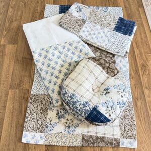 Pem America blue brown patchwork quilt accessory set Country cottage